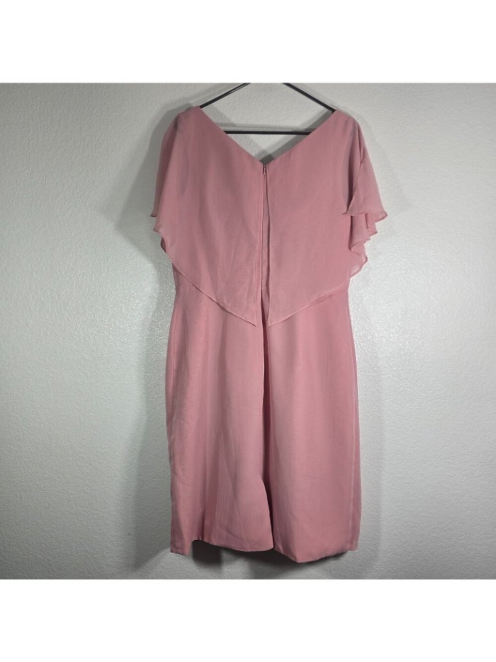 JJs House Chiffon Dress Women Size 10 Pink V Neck Flutter Sleeve Wedding Party - Picture 4 of 7